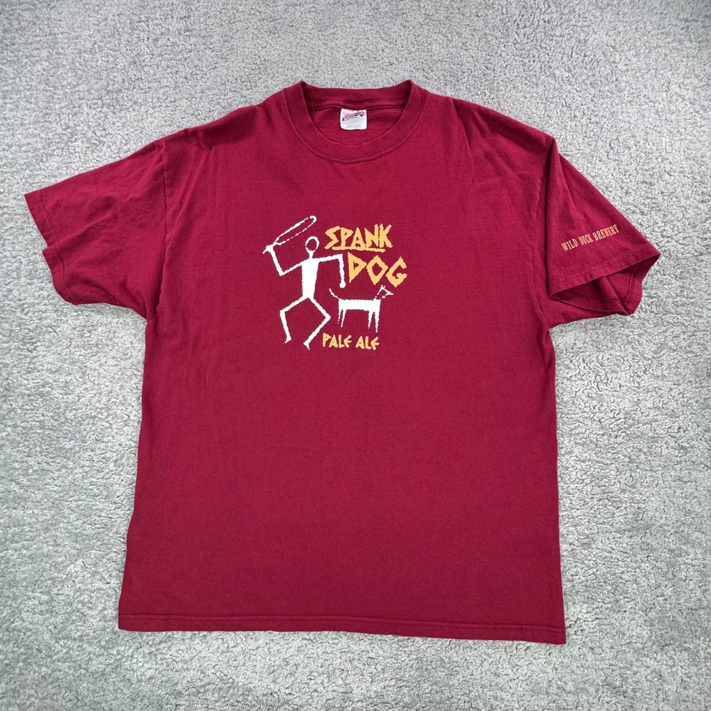 Vintage Hanes Beefy-T Spank Dog Pale Ale Wild Duck Brewery Maroon Shirt XL